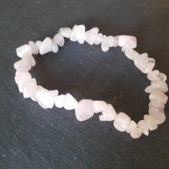 Rose Quartz Chip Bracelet | Natural Pink Crystal Stretch Boho Healing Jewelry - Picture 1 of 8